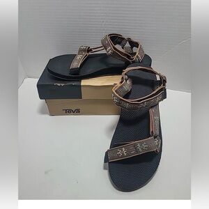 Teva Men's Black and Tan Patterned Sandals